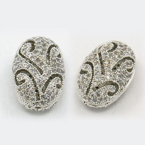 

PandaHall Brass Cubic Zirconia Beads, Oval, Platinum, 15x10x8mm, Hole: 1mm Brass+Cubic Zirconia Oval