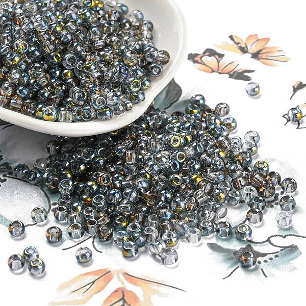 

PandaHall Transparent Glass Seed Beads, Half Plated, Two Tone, Round, Gray, 6/0, 4x3mm, Hole: 1.4mm Glass Gray