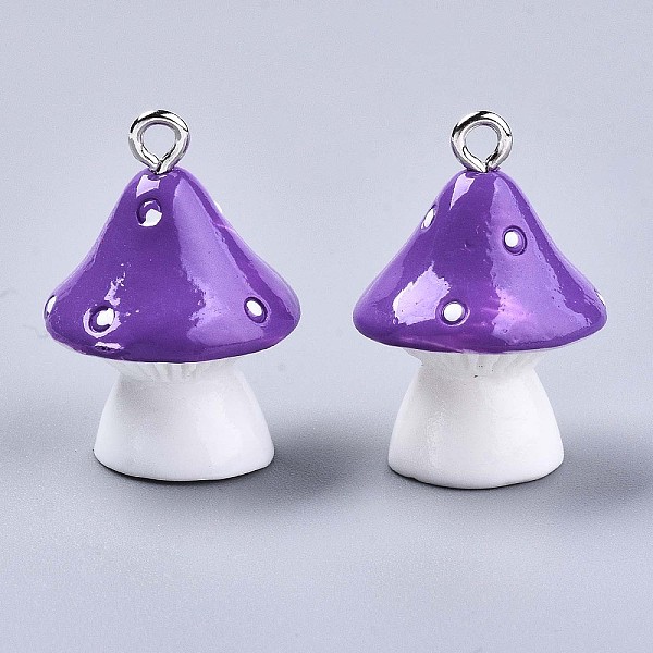 

PandaHall Opaque Resin Pendants, with Platinum Tone Iron Loops, Mushroom with Polka Dots, Dark Violet, 23~24x17mm, Hole: 2mm Iron+Resin...