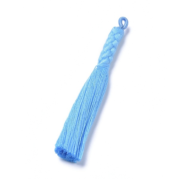 

PandaHall Nylon Tassel Big Pendants, Deep Sky Blue, 90~100x7mm, Hole: 3x2mm Nylon Blue