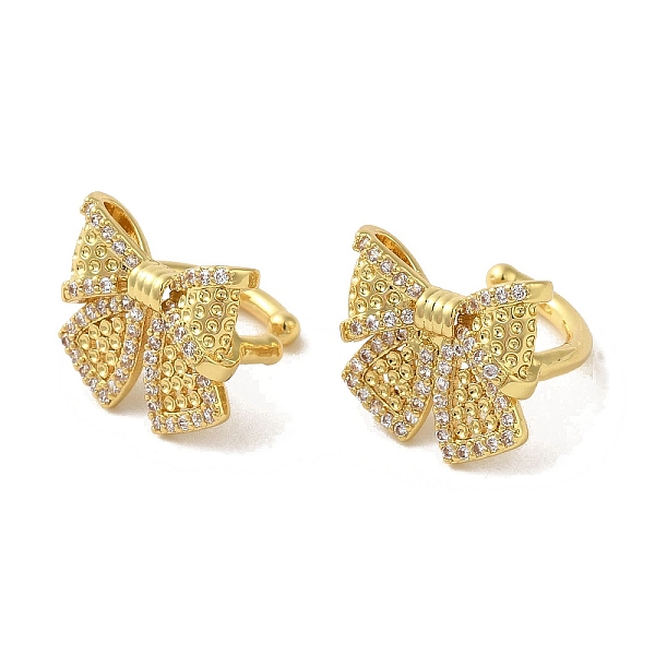 

PandaHall Rack Plating Brass Micro Pave Cubic Zirconia Clip-on Earrings, Long-Lasting Plated, Lead Free & Cadmium Free, Bowknot, Real 18K...