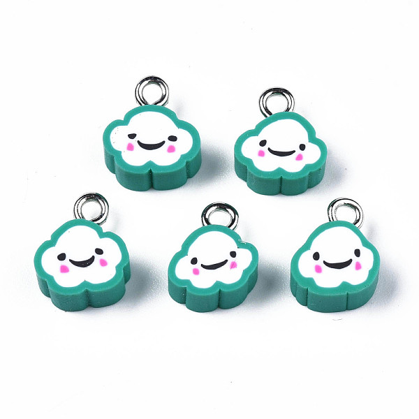 

PandaHall Handmade Polymer Clay Charms, with Platinum Plated Iron Loop, Cloud with Smile, Light Sea Green, 11~14x9~11.5x4mm, Hole: 1.8mm...