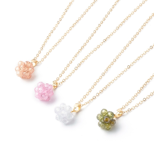 

PandaHall Flower Cubic Zirconia Pendant Necklaces, with 304 Stainless Steel Cable Chain, Golden, Mixed Color, 16.22 inch(41.2cm) Cubic..., Multicolor