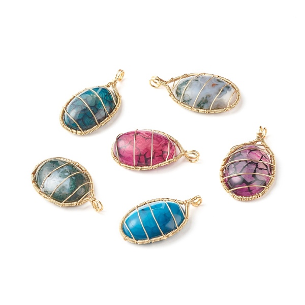 

PandaHall Natural Mixed Gemstone Pendants, with Real 18K Gold Plated Copper Wire, Oval, 35.5~37.5x20~21.5x7~8mm, Hole: 4x5mm Mixed Stone...