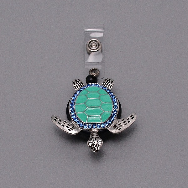 PandaHall Plastic & Alloy Enamel Clip-On Retractable Badge Holders, Tag Card Holders, with Rhinestone, Tortoise, Aquamarine, 97mm Alloy...