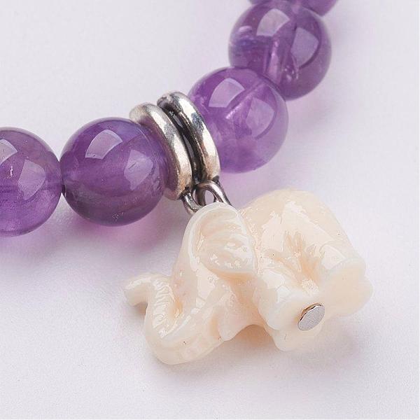 

PandaHall Resin Elephant Charm Bracelets, with Natural Amethyst Beads, 2 inch(53mm) Amethyst