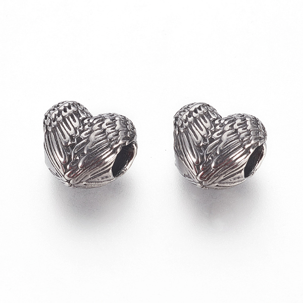 

PandaHall 316 Surgical Stainless Steel European Beads, Large Hole Beads, Heart with Wing, Antique Silver, 10x11.5x7.5mm, Hole: 4.5mm 316...