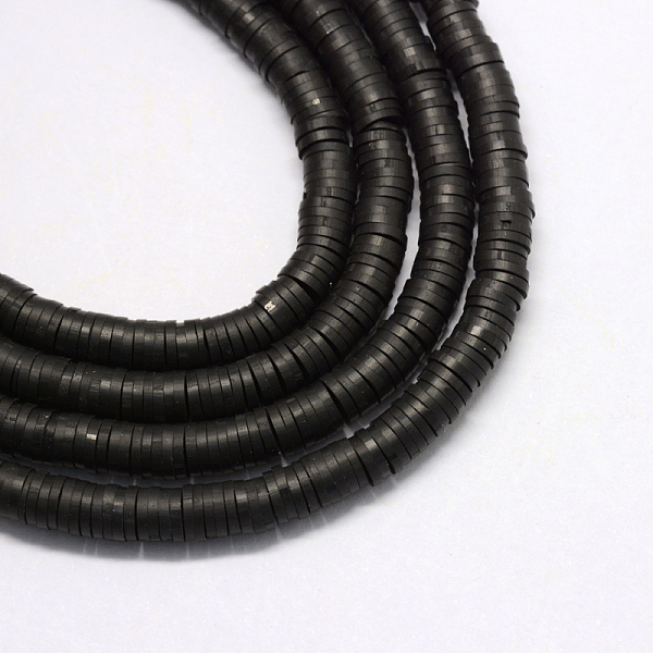 

PandaHall Handmade Polymer Clay Beads, Disc/Flat Round, Heishi Beads, Black, 6x1mm, Hole: 2mm, about 380~400pcs/strand, 17.7 inch Polymer...