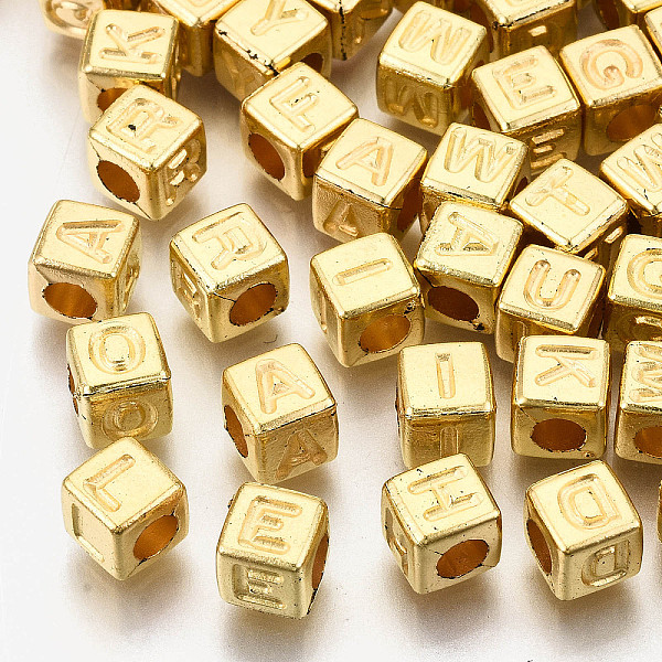 

PandaHall CCB Plastic Beads, Horizontal Hole, Cube with Letter, Golden, 6x6x6mm, Hole: 3mm Plastic Cube