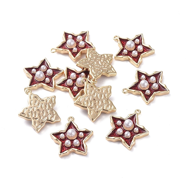 

PandaHall Brass Enamel Pendants, with Acrylic Pearl, Star, Real 18K Gold Plated, Red, 15.5x14.4x3.8mm, Hole: 1mm Brass+Enamel Star Red