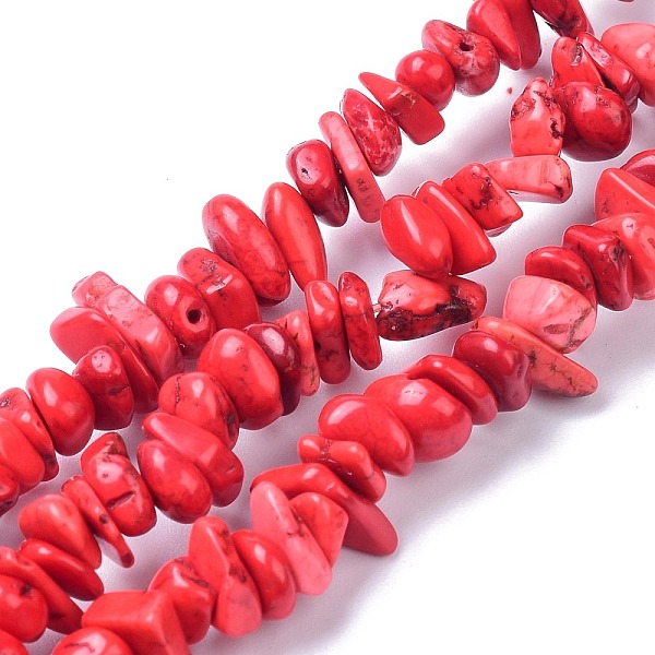 

PandaHall Natural Magnesite Beads Strands, Dyed, Chip, Red, 6~10x6~10x3~4mm, Hole: 0.5~0.7mm, 15.55''~16.54''(39.5~42cm) Magnesite Chip Red