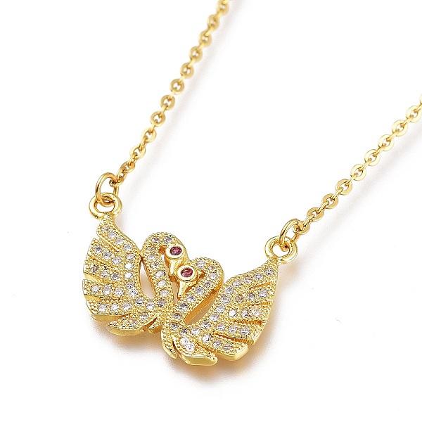 

PandaHall Brass Micro Pave Clear Cubic Zirconia Pendant Necklaces, with 304 Stainless Steel Cable Chains, Swan, Golden, 19.88 inch(50.5cm)...