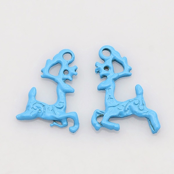 

PandaHall Electrophoresis Alloy Pendants, Christmas Reindeer/Stag, Light Sky Blue, 19x15x2mm, Hole: 2mm Alloy Deer
