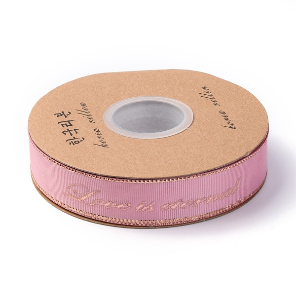 

PandaHall Polyester Grosgrain Ribbon, Edge Golden Hot Stamping, Word Pattern, for Crafts Gift Wrapping, DIY Bows Bouquet Decoration, Pink, 1...