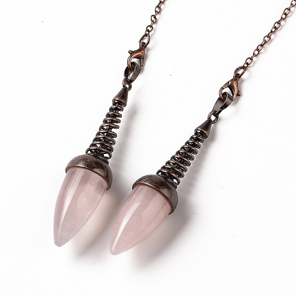 

PandaHall Natural Rose Quartz Dowsing Pendulums, with Red Copper Plated Brass Chains, Egg Charm, 250~255mm, Hole: 2mm Rose Quartz Egg