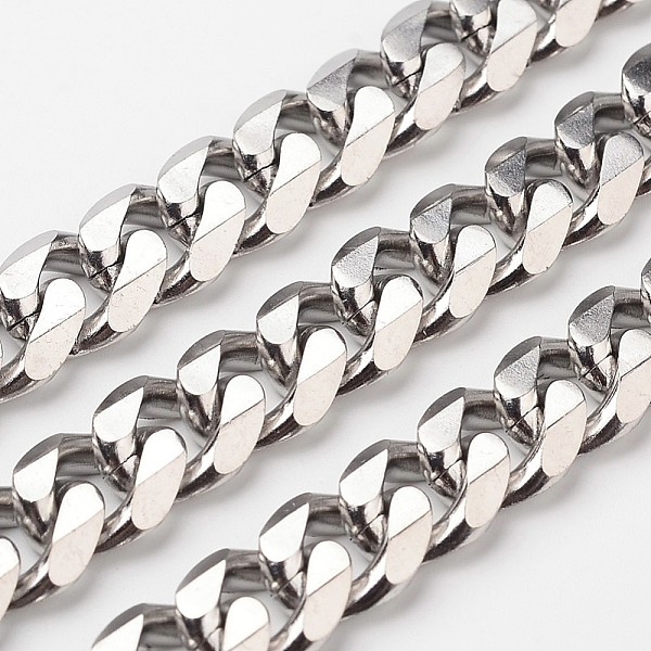 

PandaHall 304 Stainless Steel Cuban Link Chains, Chunky Chains, Curb Chains, Unwelded, with Spool, Faceted, Stainless Steel Color, 11x4mm...