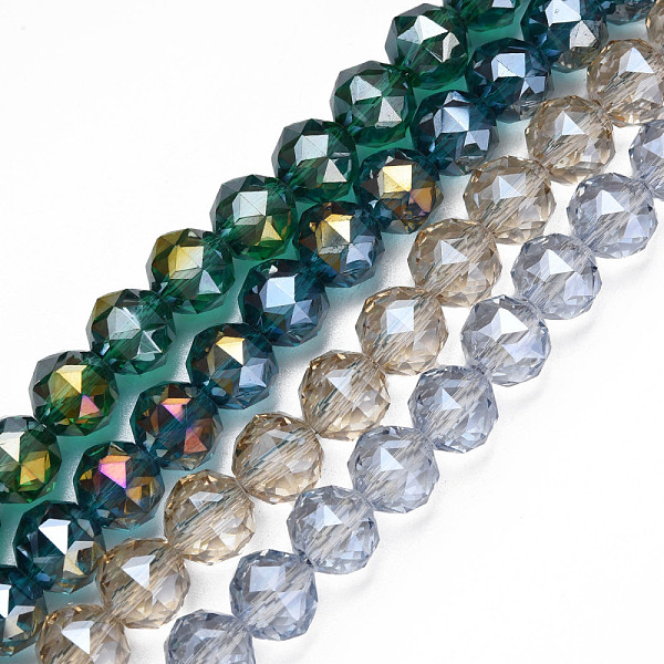 

PandaHall Electroplate Transparent Glass Beads Strands, Faceted, Round, Mixed Color, 10x8.5mm, Hole: 1.2mm, about 60pcs/strand, 20.47 inch..., Multicolor