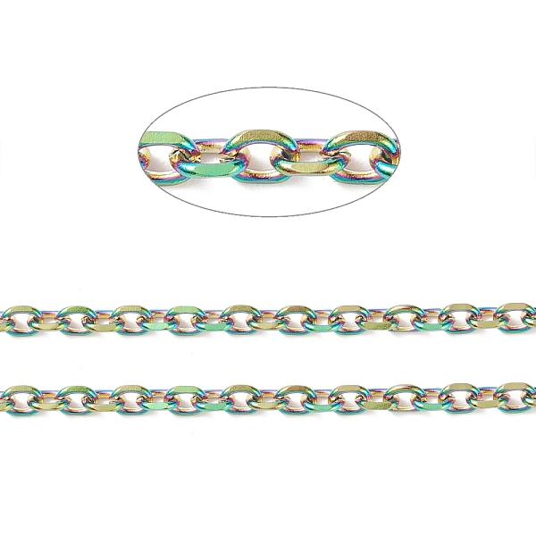 

PandaHall Ion Plating(IP) Rainbow Color 304 Stainless Steel Cable Chains, with Spool, Faceted, Unwelded, Rainbow Color, 4x3x1mm, about 32.8...