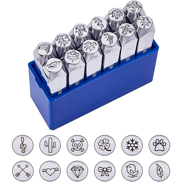 

PandaHall BENECREAT 12 Pack (6mm 1/4") Design Stamps Natural Theme Metal Punch Stamp with Storage Case, Electroplated Hard Carbon Steel...