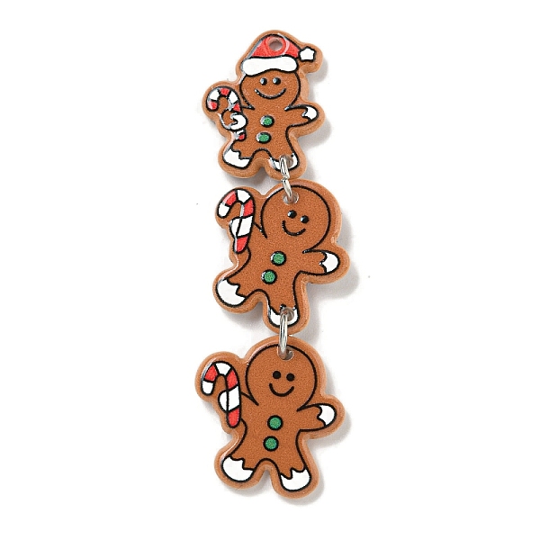

PandaHall Christmas Acrylic Iron Pendants, Human, 62x16x2.5mm, Hole: 2mm Iron+Acrylic Gingerbread Man Brown