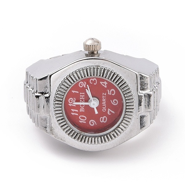 

PandaHall 201 Stainless Steel Stretch Watchband Finger Ring Watches, Flat Round Quartz Watch for Unisex, FireBrick, 15x18mm, Watch Head..., Red