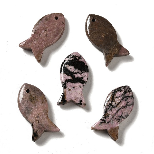 

PandaHall Natural Rhodonite Pendants, Fish Charms, 39x20x7~7.5mm, Hole: 2.3mm Rhodonite Fish