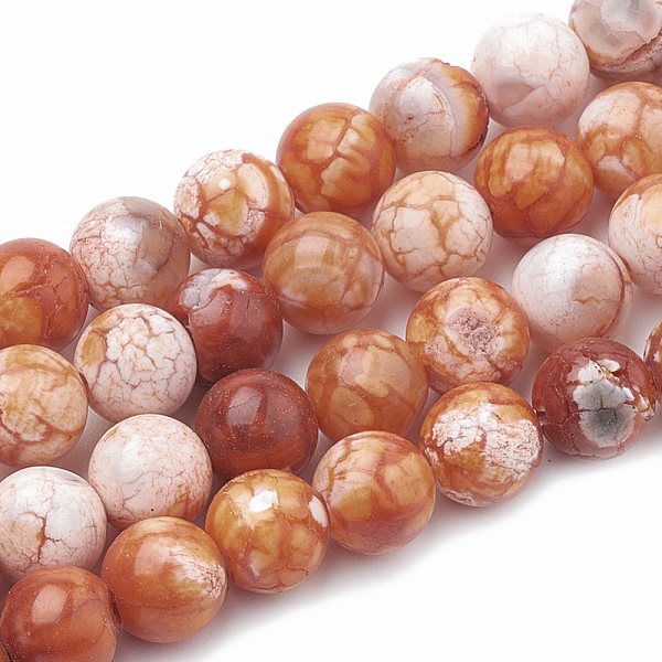 

PandaHall Dyed Natural Crackle Agate Beads Strands, Round, Coral, 8~8.5mm, Hole: 1mm, about 48pcs/strand, 15.1 inch Crackle Agate Round Red