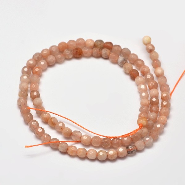 Faceted Round Natural Sunstone Beads Strands