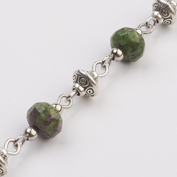 

PandaHall Natural Ruby in Zoisite Beads Handmade Chains, Unwelded, with Iron Spacer Bead, Tibetan Style Bead, Iron Eye Pin, Faceted...