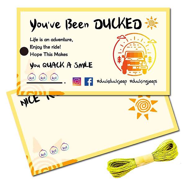 PandaHall CREATCABIN 50Pcs You've Been Ducked Cards Duck Tags Card Ducking Game DIY Jeep Duck Card with Hole and Twine for Rubber Ducks...