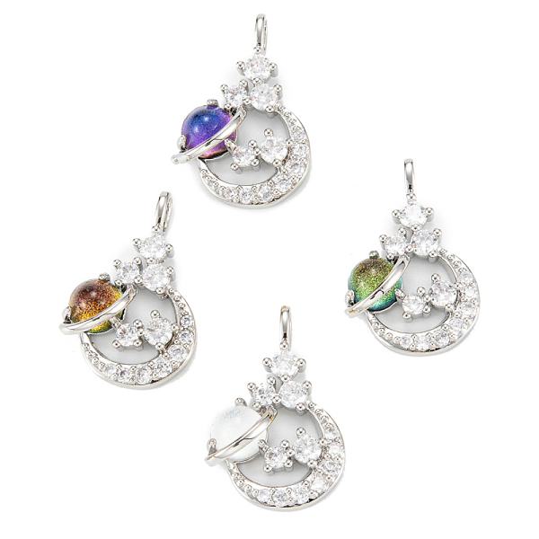 

PandaHall Brass Clear Cubic Zirconia Glass Pendants, Long-Lasting Plated, Lead Free & Cadmium Free, Moon, Real Platinum Plated, Mixed Color..., Multicolor