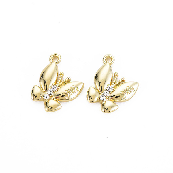 

PandaHall Rack Plating Alloy Pendants, with Crystal Rhinestone and Word Nice, Cadmium Free & Nickel Free & Lead Free, Butterfly, Light Gold...