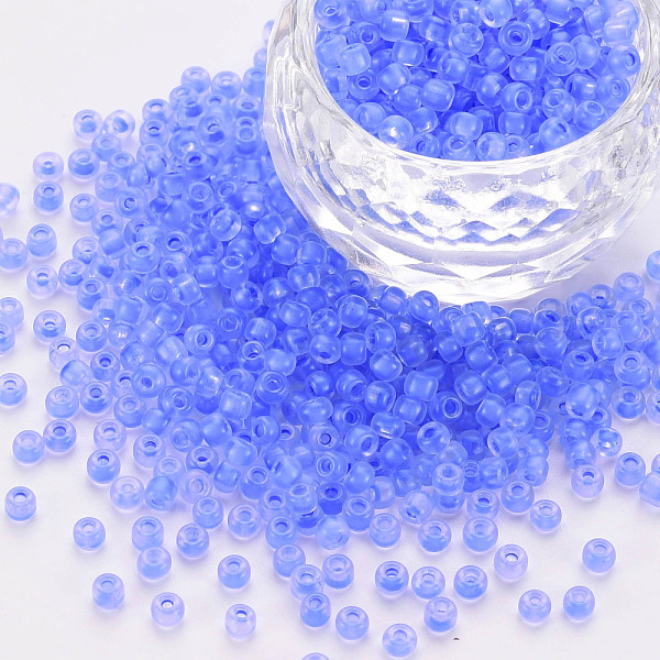

PandaHall 8/0 Transparent Glass Seed Beads, Round Hole, Frosted Inside Colours, Round, Royal Blue, 3~4x2~3mm, Hole: 0.8mm, about...