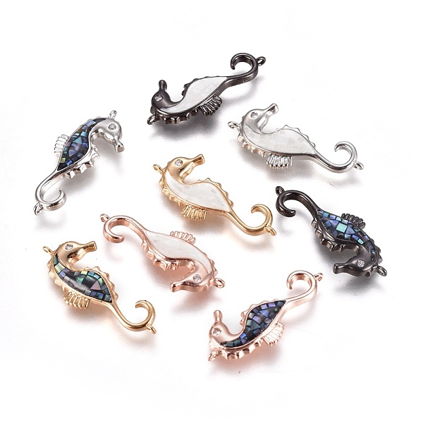 

PandaHall Brass Micro Pave Cubic Zirconia Links, with Shell, Sea Horse, Mixed Color, 26x11x3mm, Hole: 1mm Brass+Cubic Zirconia Sea Horse..., Multicolor