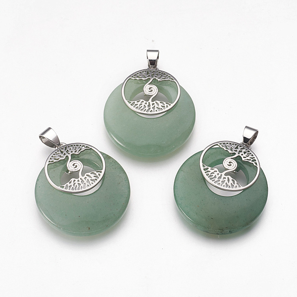 

PandaHall Natural Green Aventurine Pendants, with Platinum Tone Brass Findings, Flat Round with Tree of Life, 32x28x6mm, Hole: 4x5mm Green...