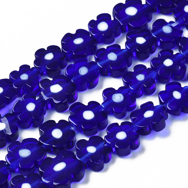 PandaHall Handmade Millefiori Glass Bead Strands, Flower, Medium Blue, 7.5~9x3mm, Hole: 1mm, about 55~57pcs/strand, 15.55 inch~15.94 inch...