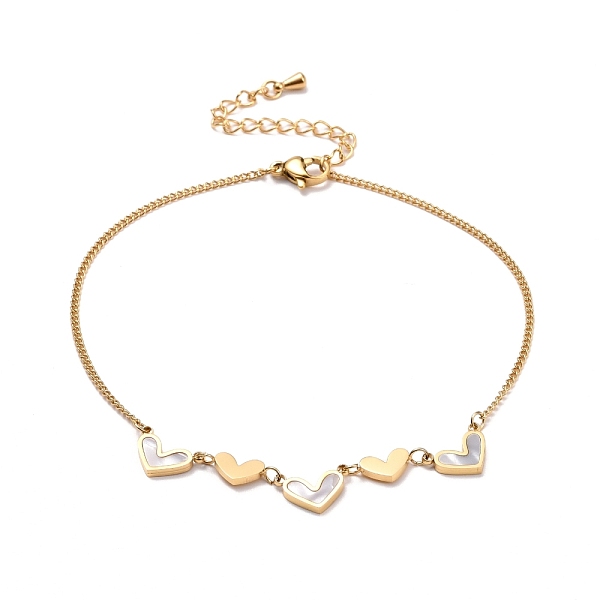 

PandaHall Heart Natural Shell Link Anklet for Women, Ion Plating(IP) 304 Stainelss Steel Anklet for Valentine's Day, Golden, 8.66 inch(22cm)...
