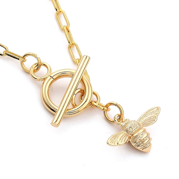 

PandaHall Brass Pendant Necklaces, with 304 Stainless Steel Toggle Clasps, Bees, Real 18K Gold Plated, 17.91 inch(45.5cm), 2.5mm Brass