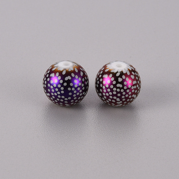 

PandaHall Electroplate Glass Beads, Round with Pattern, Purple Plated, 10mm, Hole: 1.2mm Glass Others