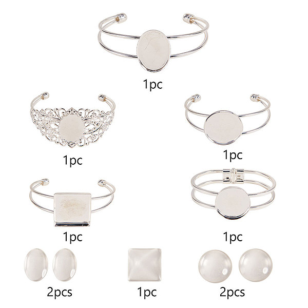 

PandaHall SUNNYCLUE 5pcs Silver Bezel Tray Blank Cuff Bangles Bracelet with 5pcs Round Oval Square Clear Cabochon Glass Dome for Men and...