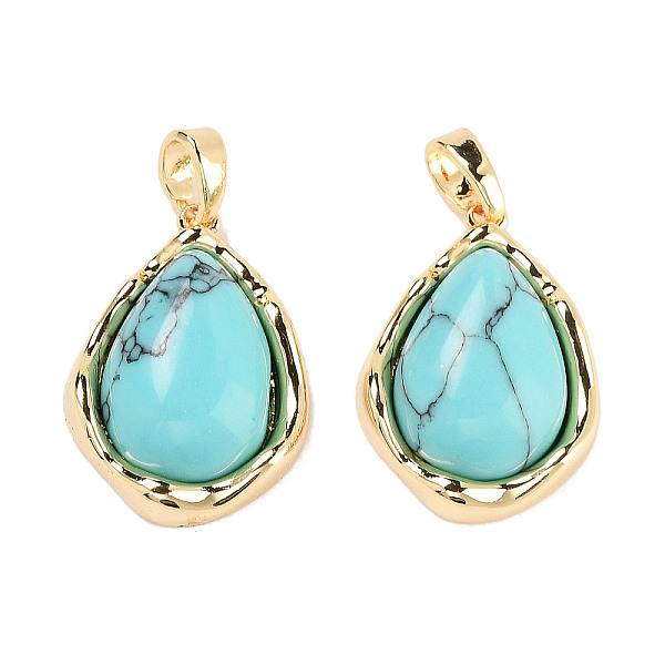 

PandaHall Synthetic Turquoise Teardrop Pendants, Brass Drop Charms, Real 18K Gold Plated, 19.5x14.5x5.8mm, Hole: 4.5x2.5mm Synthetic...