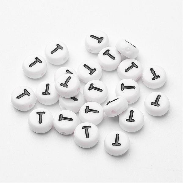 

PandaHall Flat Round with Letter T Acrylic Beads, with Horizontal Hole, White & Black, Size: about 7mm in diameter, 4mm thick, hole: 1mm...