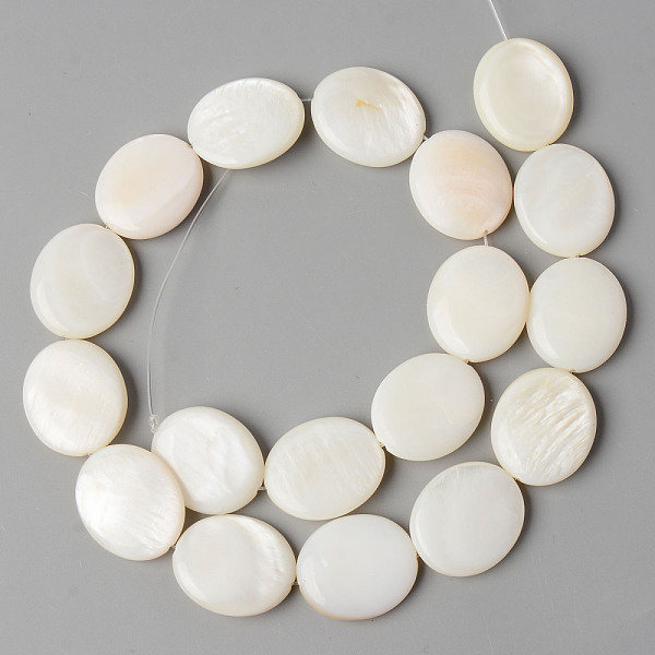 

PandaHall Natural Freshwater Shell Beads Strands, Oval, Creamy White, 20x17x5mm, Hole: 0.8mm, about 18pcs/strand, 14.17 inch(36cm)...