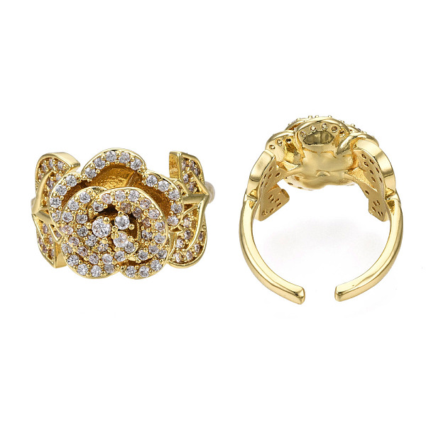 

PandaHall Cubic Zirconia Rose of Life Open Cuff Ring, Real 18K Gold Plated Brass Chunky Ring for Women, Nickel Free, Clear, US Size 6 1/4...