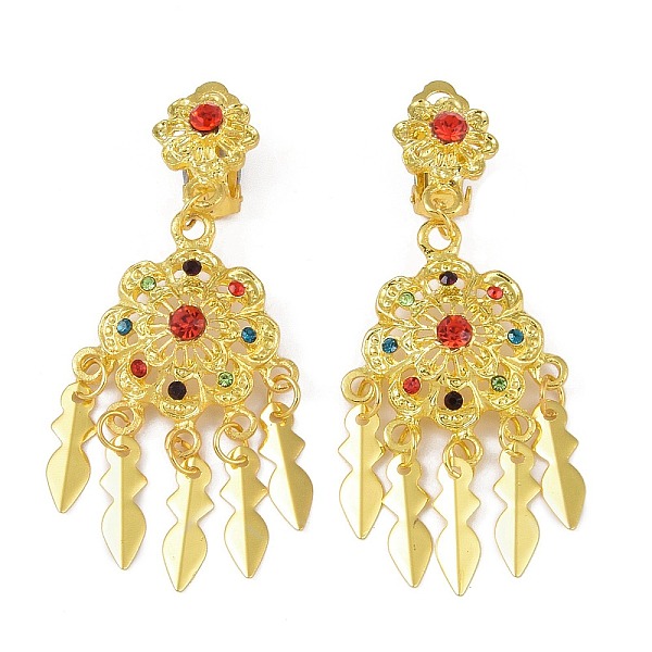 

PandaHall Bohemia Zinc Alloy Rhinestone Clip-on Earrings, Golden Tone Tassel Chandelier Earrings for Women, Colorful, 64x26.5mm Alloy..., Multicolor