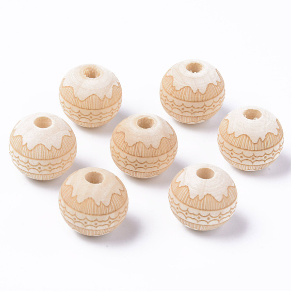 

PandaHall Unfinished Natural Wood European Beads, Large Hole Beads, for DIY Painting Craft, Laser Engraved Pattern, Round, Antique White...