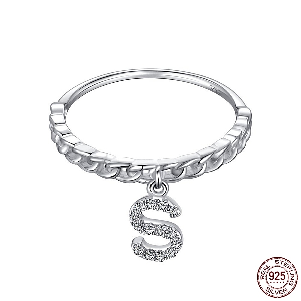 

PandaHall Rhodium Plated 925 Sterling Silver Micro Pave Clear Cubic Zirconia Finger Ring for Women, Letter, with 925 Stamp, Real Platinum...