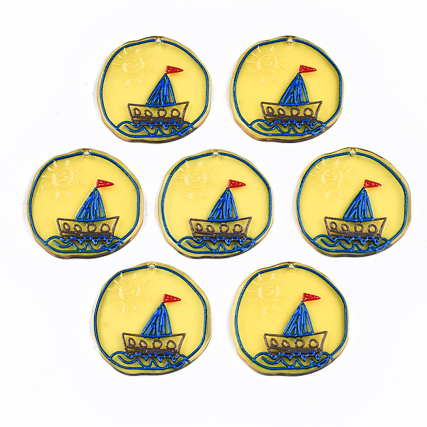 

PandaHall Transparent Acrylic Pendants, 3D Printed, Flat Round with Ship Pattern, Light Khaki, 31x31.5x3mm, Hole: 1.4mm Acrylic Flat Round