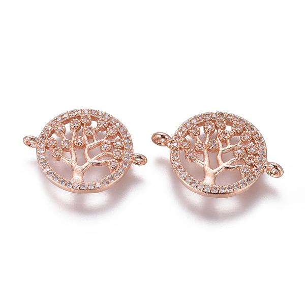 

PandaHall Brass Micro Pave Cubic Zirconia Links, Tree of Life, Rose Gold, 15x20x3mm, Hole: 1mm Brass+Cubic Zirconia Tree Clear