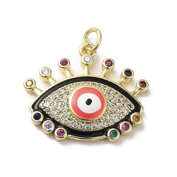 

PandaHall Brass Micro Pave Cubic Zirconia Pendants, with Enamel, with Jump Ring, Real 18K Gold Plated, Evil Eye, Black, 20x23x5.3mm, Hole...